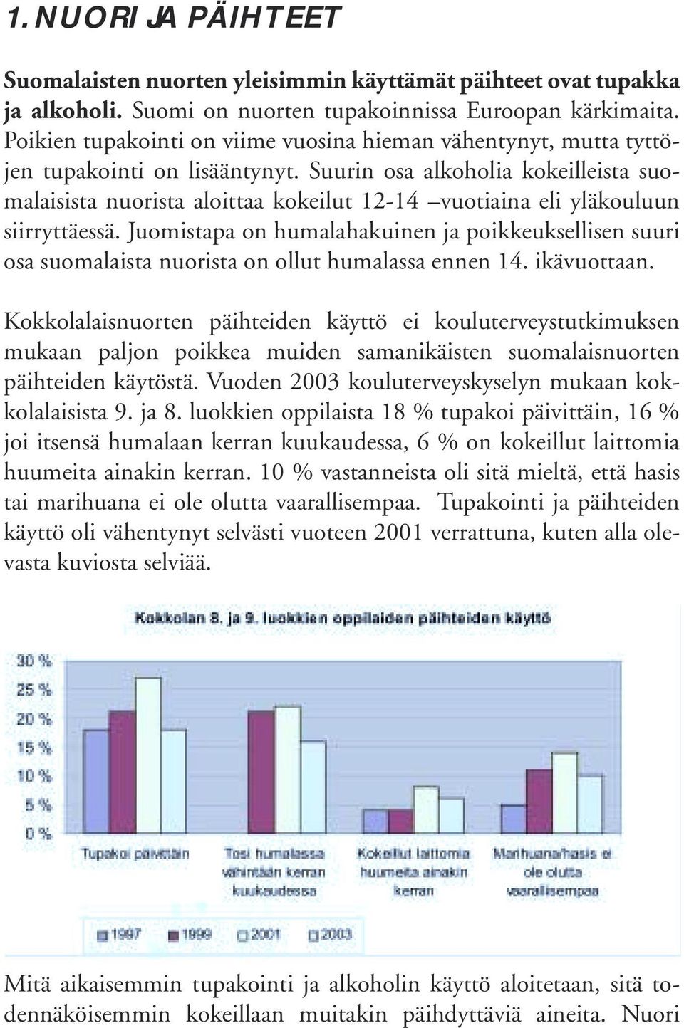 Suurin osa alkoholia kokeilleista suomalaisista nuorista aloittaa kokeilut 12-14 vuotiaina eli yläkouluun siirryttäessä.