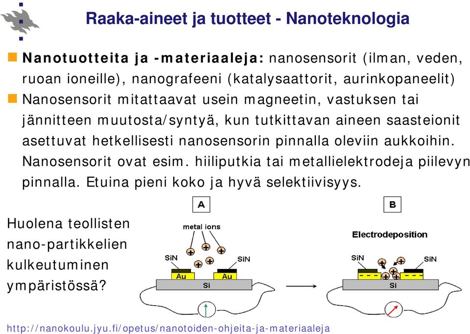 hetkellisesti nanosensorin pinnalla oleviin aukkoihin. Nanosensorit ovat esim. hiiliputkia tai metallielektrodeja piilevyn pinnalla.