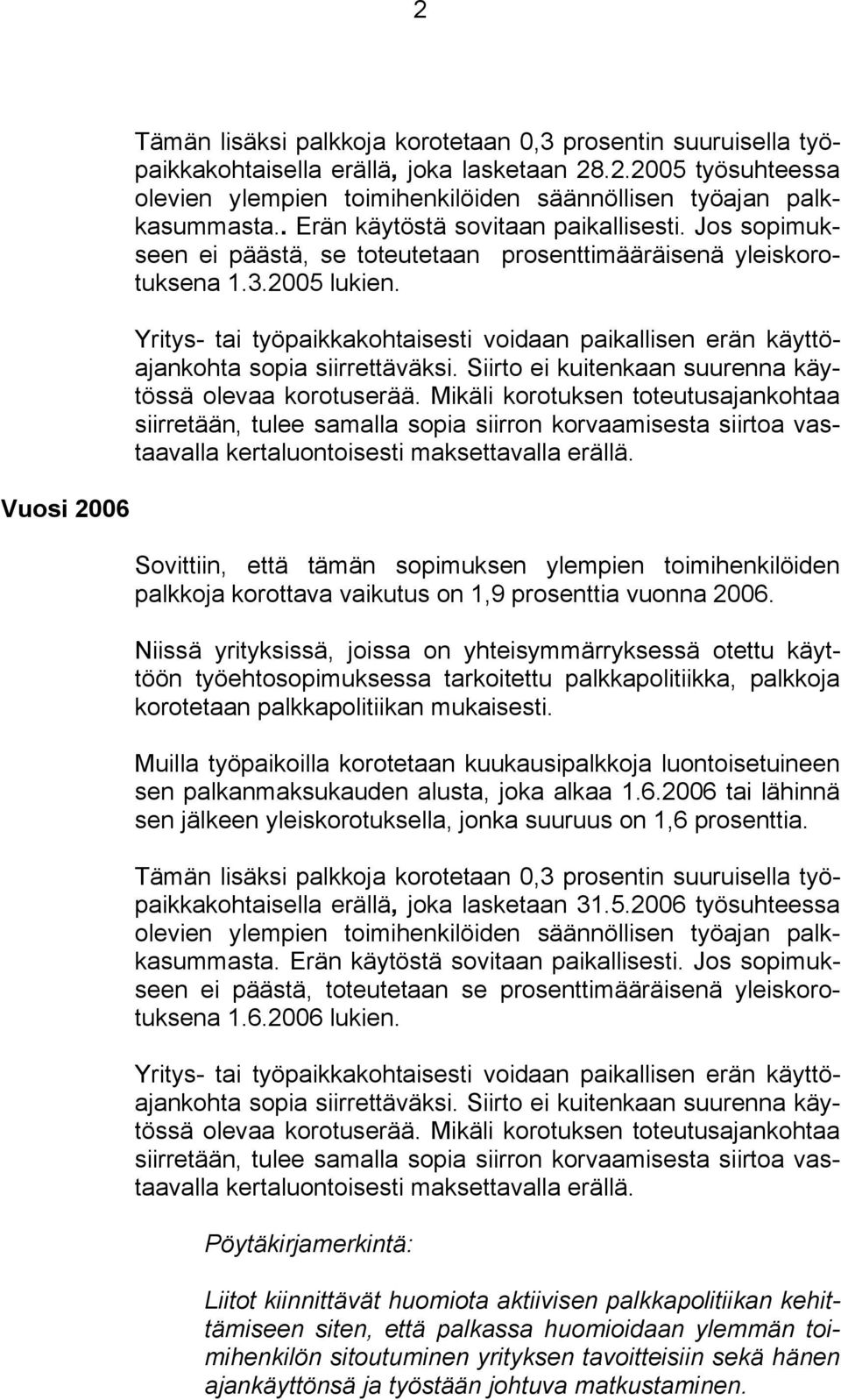 Yritys- tai työpaikkakohtaisesti voidaan paikallisen erän käyttöajankohta sopia siirrettäväksi. Siirto ei kuitenkaan suurenna käytössä olevaa korotuserää.