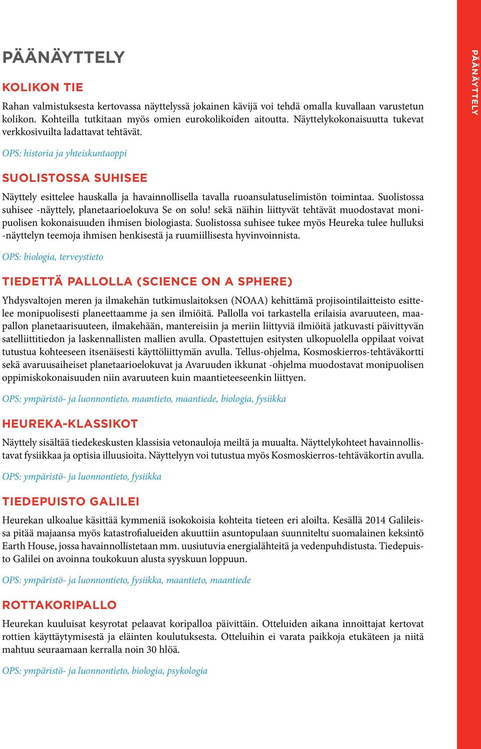 Päänäyttely OPS: historia ja yhteiskuntaoppi SUOLISTOSSA SUHISEE Näyttely esittelee hauskalla ja havainnollisella tavalla ruoansulatuselimistön toimintaa.