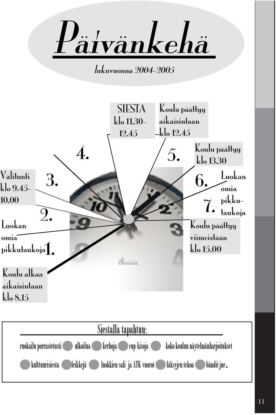 pikkutaukoja Koulu päättyy viimeistään klo 15.