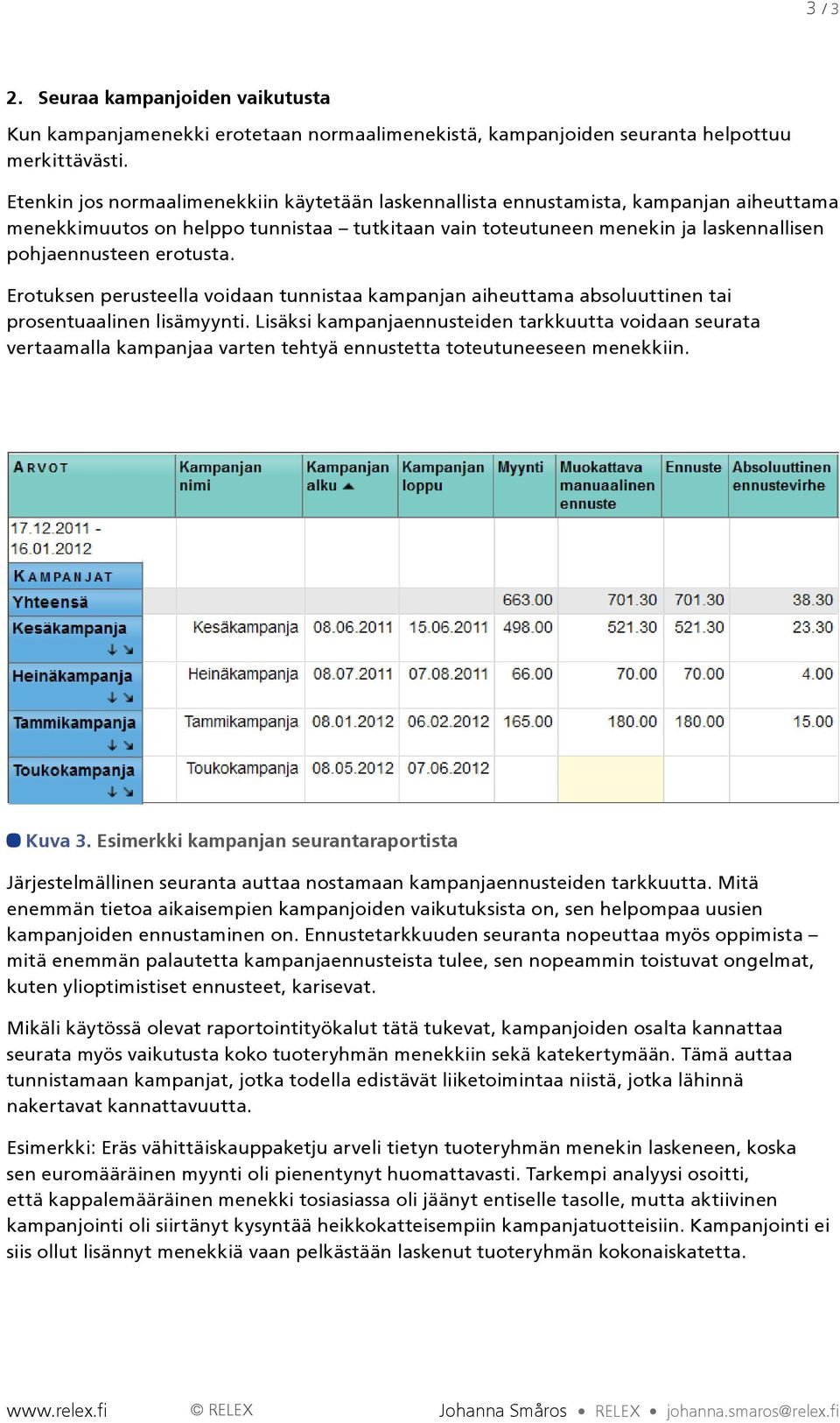 erotusta. Erotuksen perusteella voidaan tunnistaa kampanjan aiheuttama absoluuttinen tai prosentuaalinen lisämyynti.