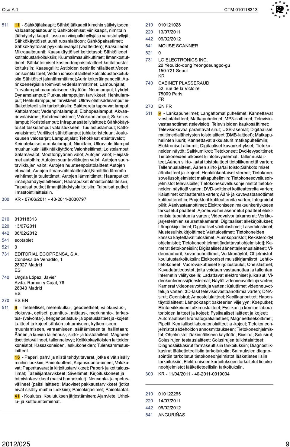 Sähkökäyttöiset uunit ruoanlaittoon; Sähköpakastimet; Sähkökäyttöiset pyykinkuivaajat (vaatteiden); Kaasuliedet; Mikroaaltouunit; Kaasukäyttöiset keittotasot; Sähköliedet kotitaloustarkoituksiin;