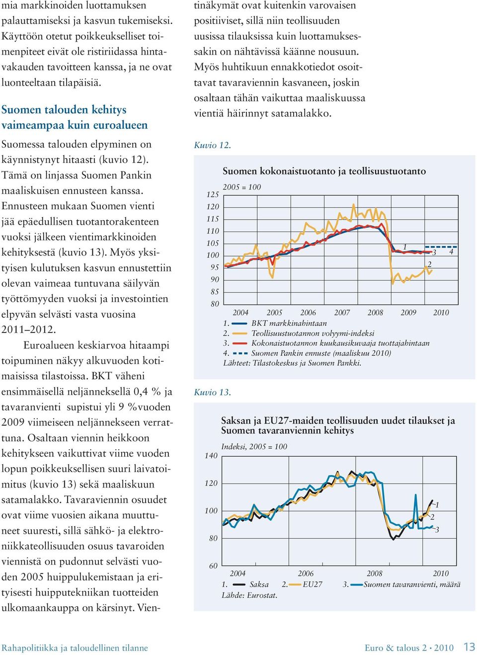 Suomen talouden kehitys vaimeampaa kuin euroalueen Suomessa talouden elpyminen on käynnistynyt hitaasti (kuvio ). Tämä on linjassa Suomen Pankin maaliskuisen ennusteen kanssa.