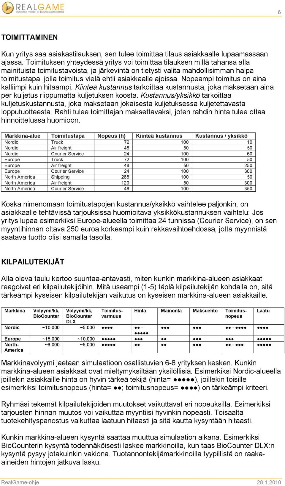 asiakkaalle ajoissa. Nopeampi toimitus on aina kalliimpi kuin hitaampi. Kiinteä kustannus tarkoittaa kustannusta, joka maksetaan aina per kuljetus riippumatta kuljetuksen koosta.