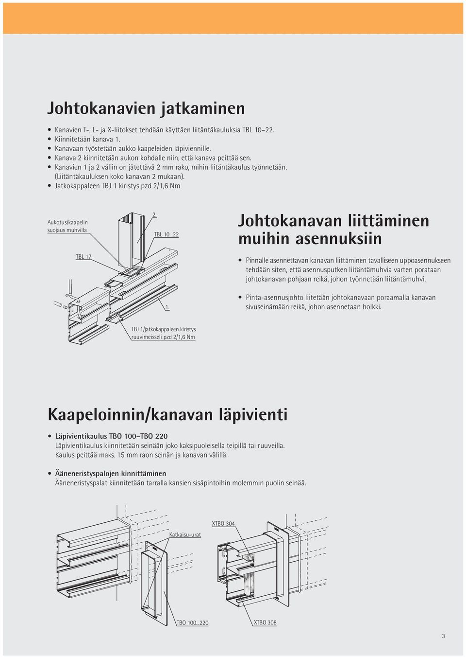 Jatkokappaleen TBJ 1 kiristys pzd 2/1,6 Nm Aukotus/kaapelin suojaus muhvilla TBL 17 2. TBL 10...22 1.