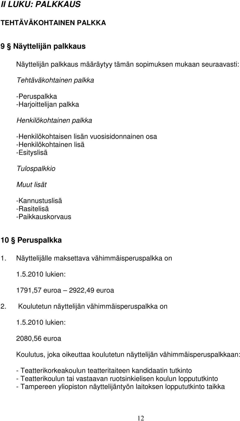 Näyttelijälle maksettava vähimmäisperuspalkka on 1.5.