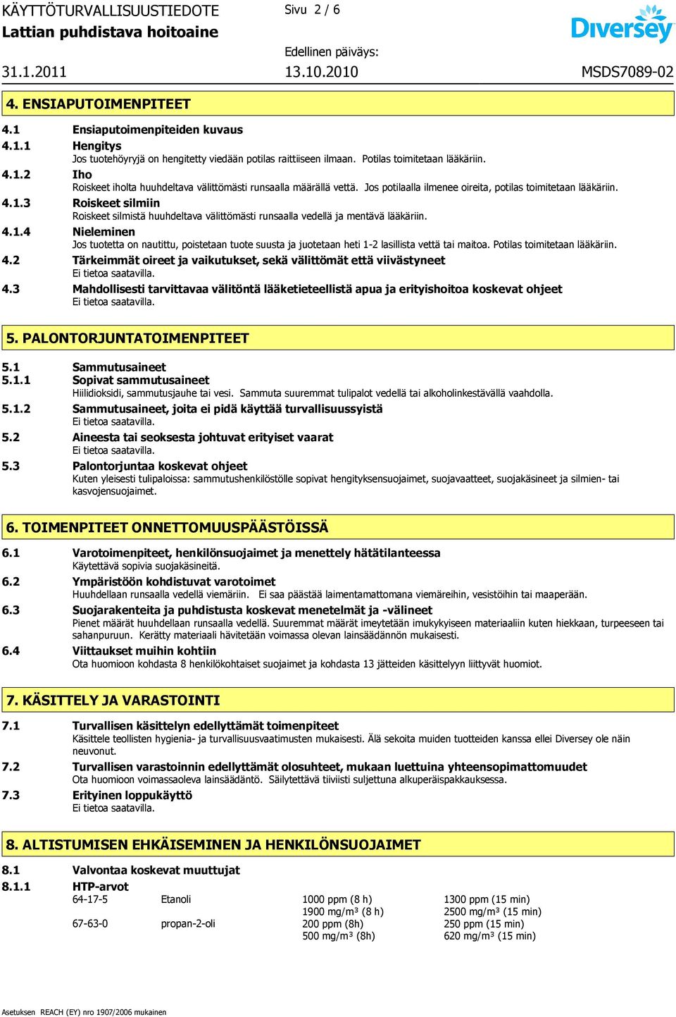 4.1.4 Nieleminen Jos tuotetta on nautittu, poistetaan tuote suusta ja juotetaan heti 1-2 lasillista vettä tai maitoa. Potilas toimitetaan lääkäriin. 4.