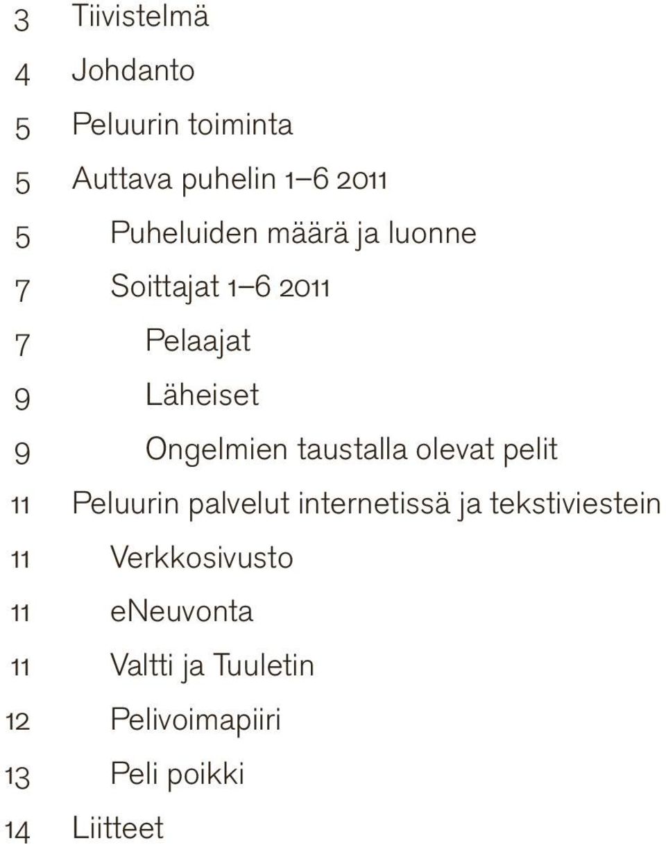 taustalla olevat pelit 11 Peluurin palvelut internetissä ja tekstiviestein 11