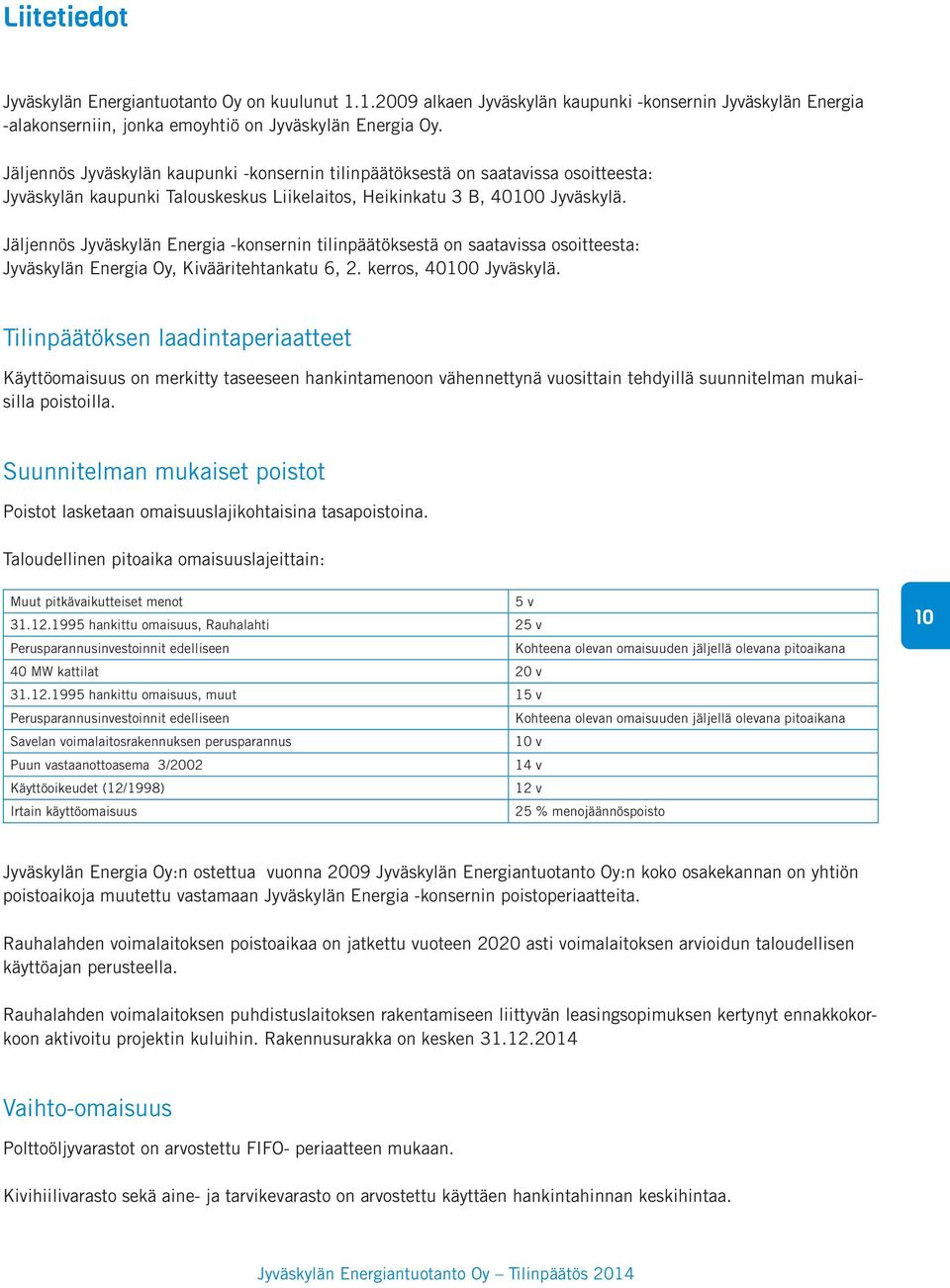 Jäljennös Jyväskylän Energia -konsernin tilinpäätöksestä on saatavissa osoitteesta: Jyväskylän Energia Oy, Kivääritehtankatu 6, 2. kerros, 40100 Jyväskylä.
