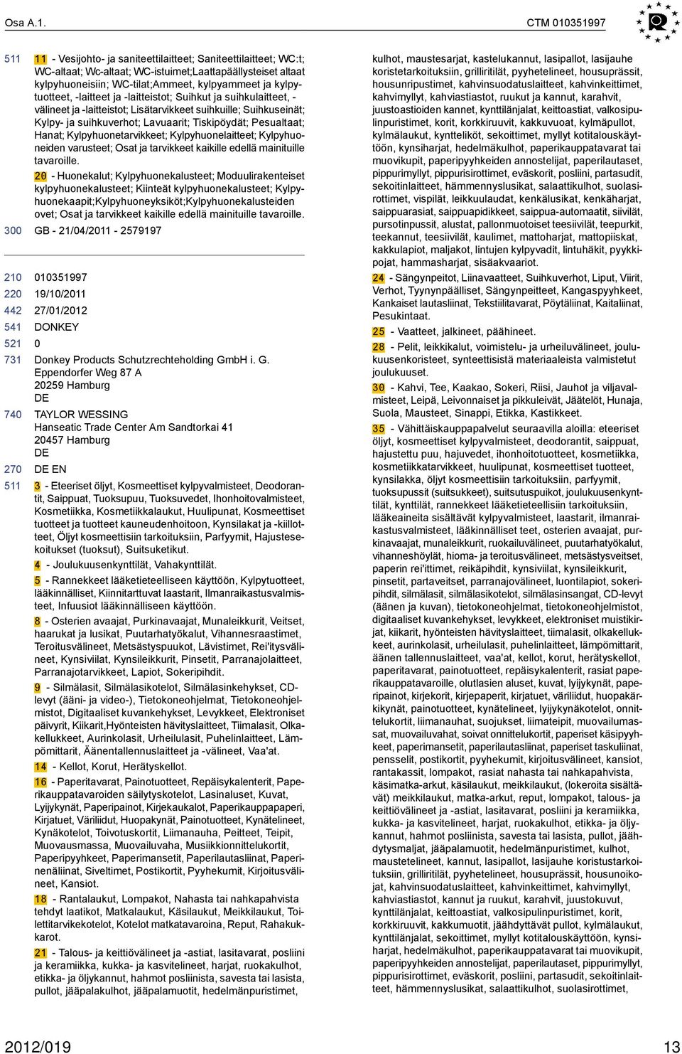 kylpytuotteet, -laitteet ja -laitteistot; Suihkut ja suihkulaitteet, - välineet ja -laitteistot; Lisätarvikkeet suihkuille; Suihkuseinät; Kylpy- ja suihkuverhot; Lavuaarit; Tiskipöydät; Pesualtaat;