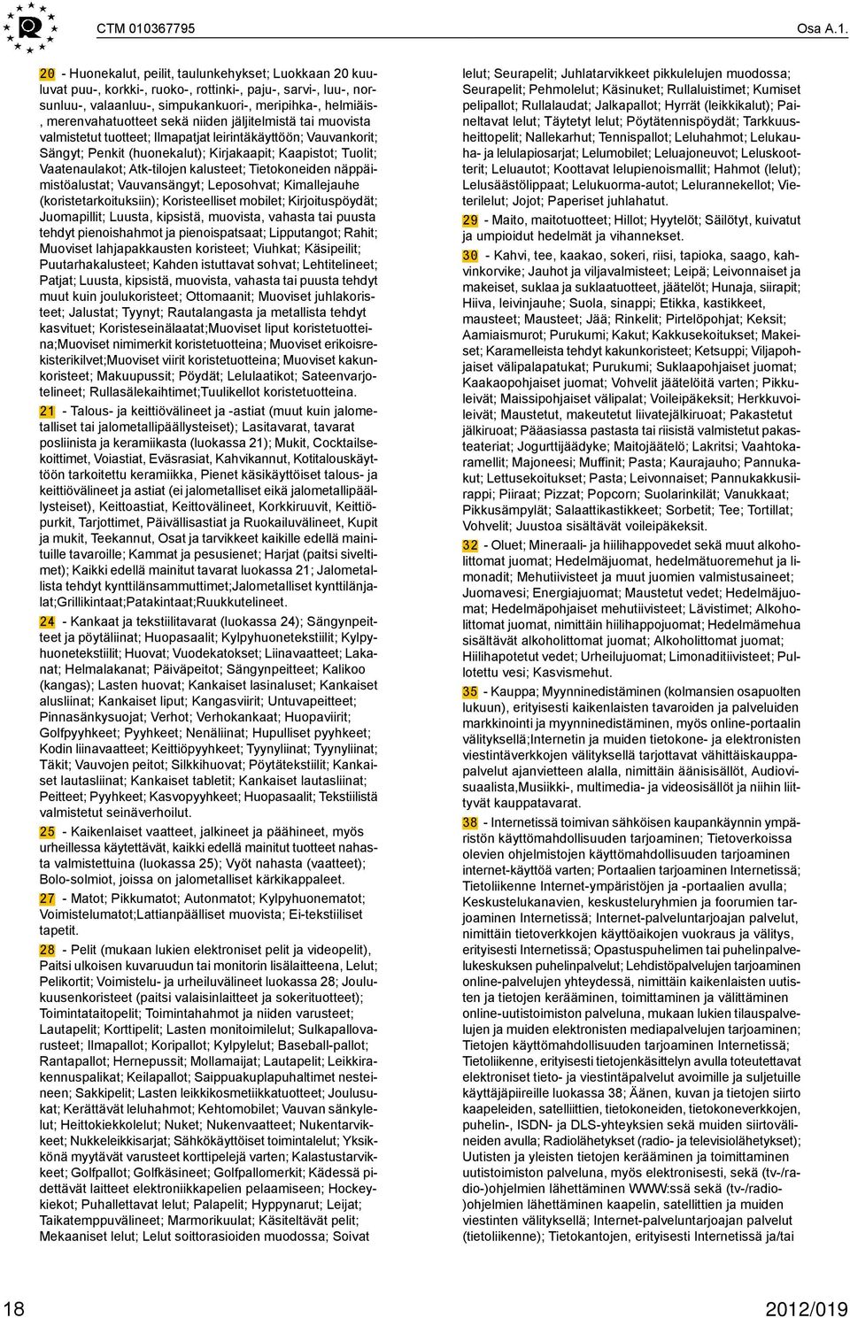 2 - Huonekalut, peilit, taulunkehykset; Luokkaan 2 kuuluvat puu-, korkki-, ruoko-, rottinki-, paju-, sarvi-, luu-, norsunluu-, valaanluu-, simpukankuori-, meripihka-, helmiäis-, merenvahatuotteet