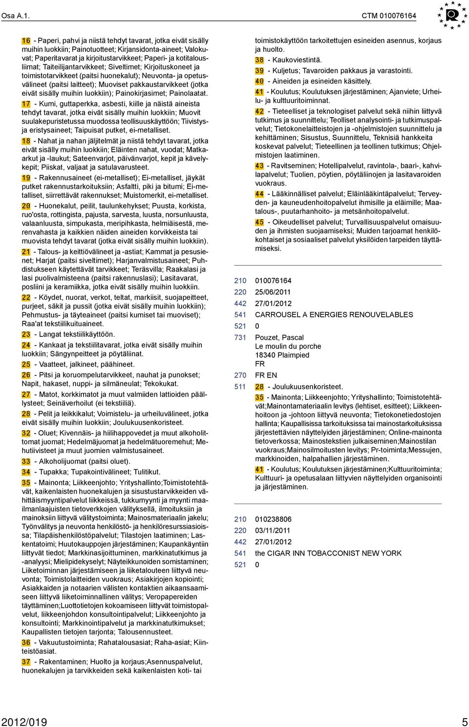 kotitalousliimat; Taiteilijantarvikkeet; Siveltimet; Kirjoituskoneet ja toimistotarvikkeet (paitsi huonekalut); Neuvonta- ja opetusvälineet (paitsi laitteet); Muoviset pakkaustarvikkeet (jotka eivät