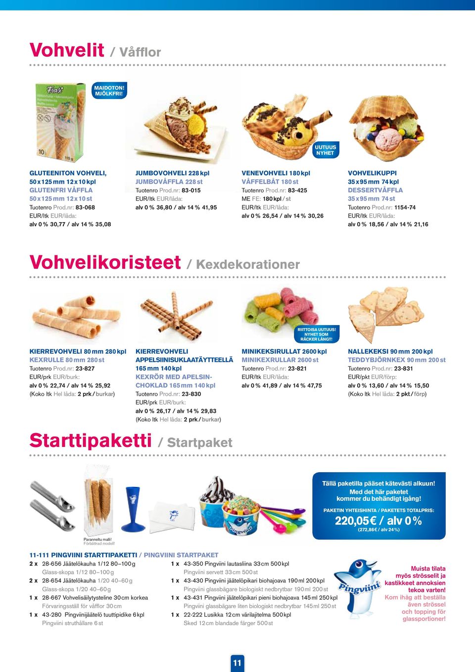 nr: 83-425 ME FE: 180 kpl / st alv 0 % 26,54 / alv 14 % 30,26 VOHVELIKUPPI 35 x 95 mm 74 kpl DESSERTVÅFFLA 35 x 95 mm 74 st Tuotenro Prod.