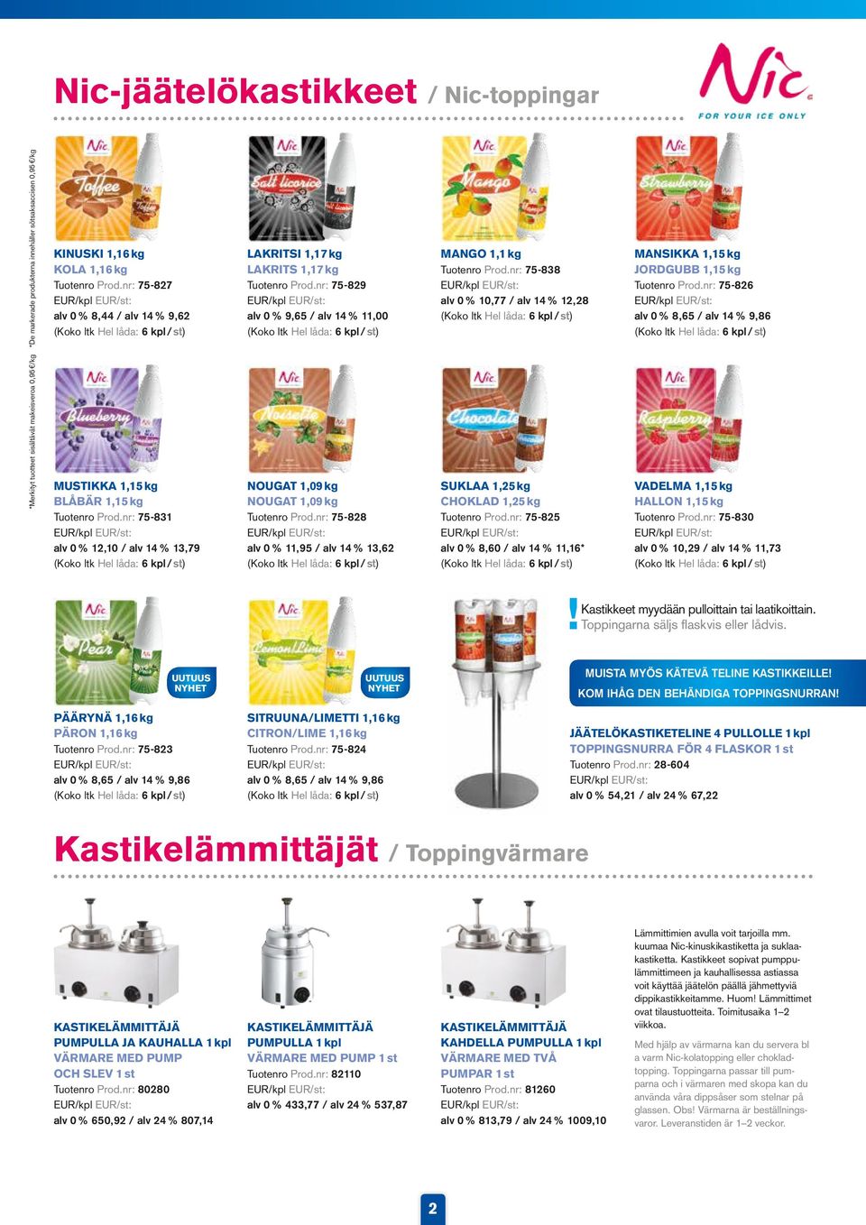 nr: 75-829 alv 0 % 9,65 / alv 14 % 11,00 NOUGAT 1,09 kg NOUGAT 1,09 kg Tuotenro Prod.nr: 75-828 alv 0 % 11,95 / alv 14 % 13,62 MANGO 1,1 kg Tuotenro Prod.