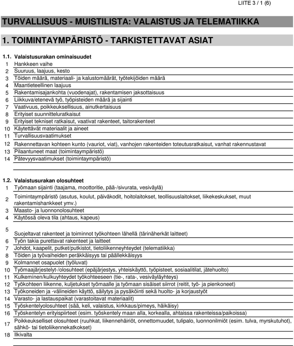 TOIMINTAYMPÄRISTÖ - TARKISTETTAVAT ASIAT 1.