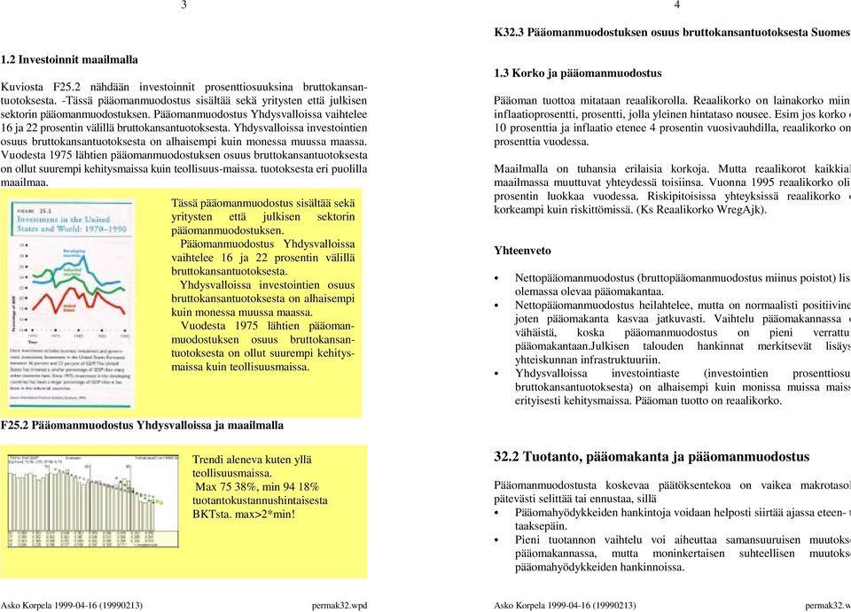 Vuodesta 1975 lähtien pääomanmuodostuksen osuus bruttokansantuotoksesta on ollut suurempi kehitysmaissa kuin teollisuusmaissa. F25.2 Pääomanmuodostus Yhdysvalloissa ja maailmalla K32.