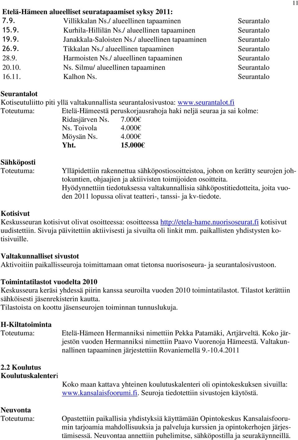 11. Kalhon Ns. Seurantalo 11 Seurantalot Kotiseutuliitto piti yllä valtakunnallista seurantalosivustoa: www.seurantalot.