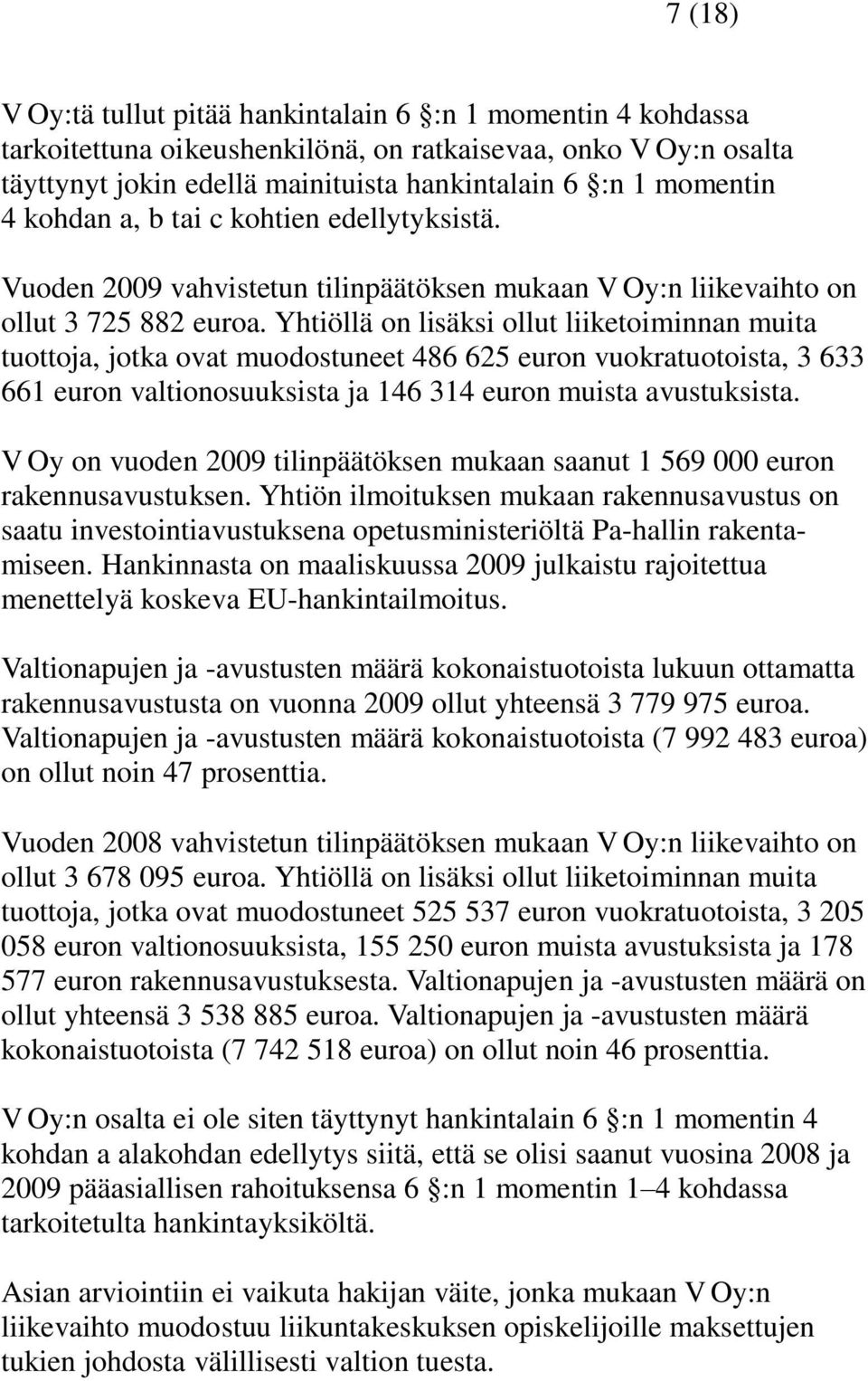 Yhtiöllä on lisäksi ollut liiketoiminnan muita tuottoja, jotka ovat muodostuneet 486 625 euron vuokratuotoista, 3 633 661 euron valtionosuuksista ja 146 314 euron muista avustuksista.