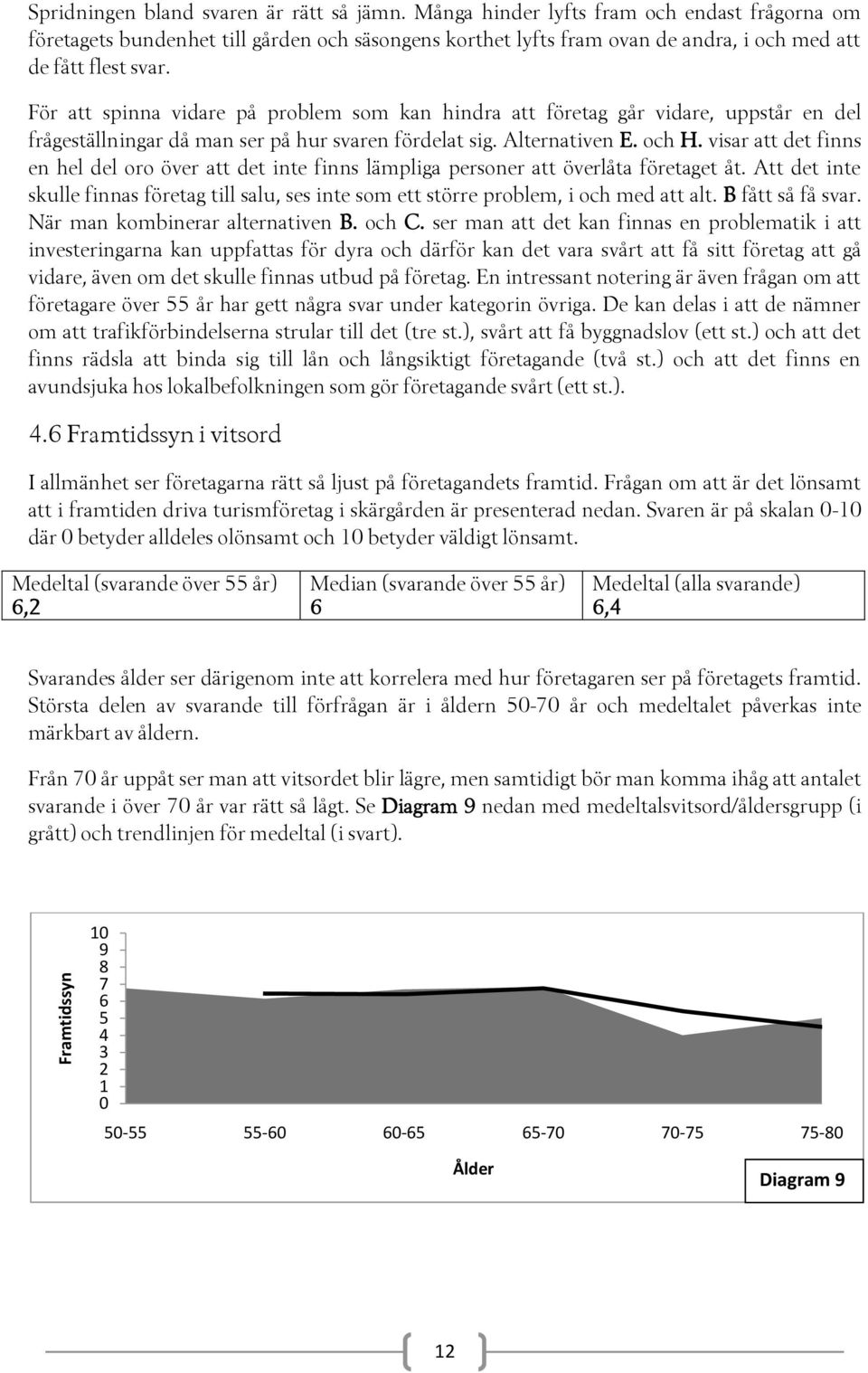 För att spinna vidare på problem som kan hindra att företag går vidare, uppstår en del frågeställningar då man ser på hur svaren fördelat sig. Alternativen E. och H.