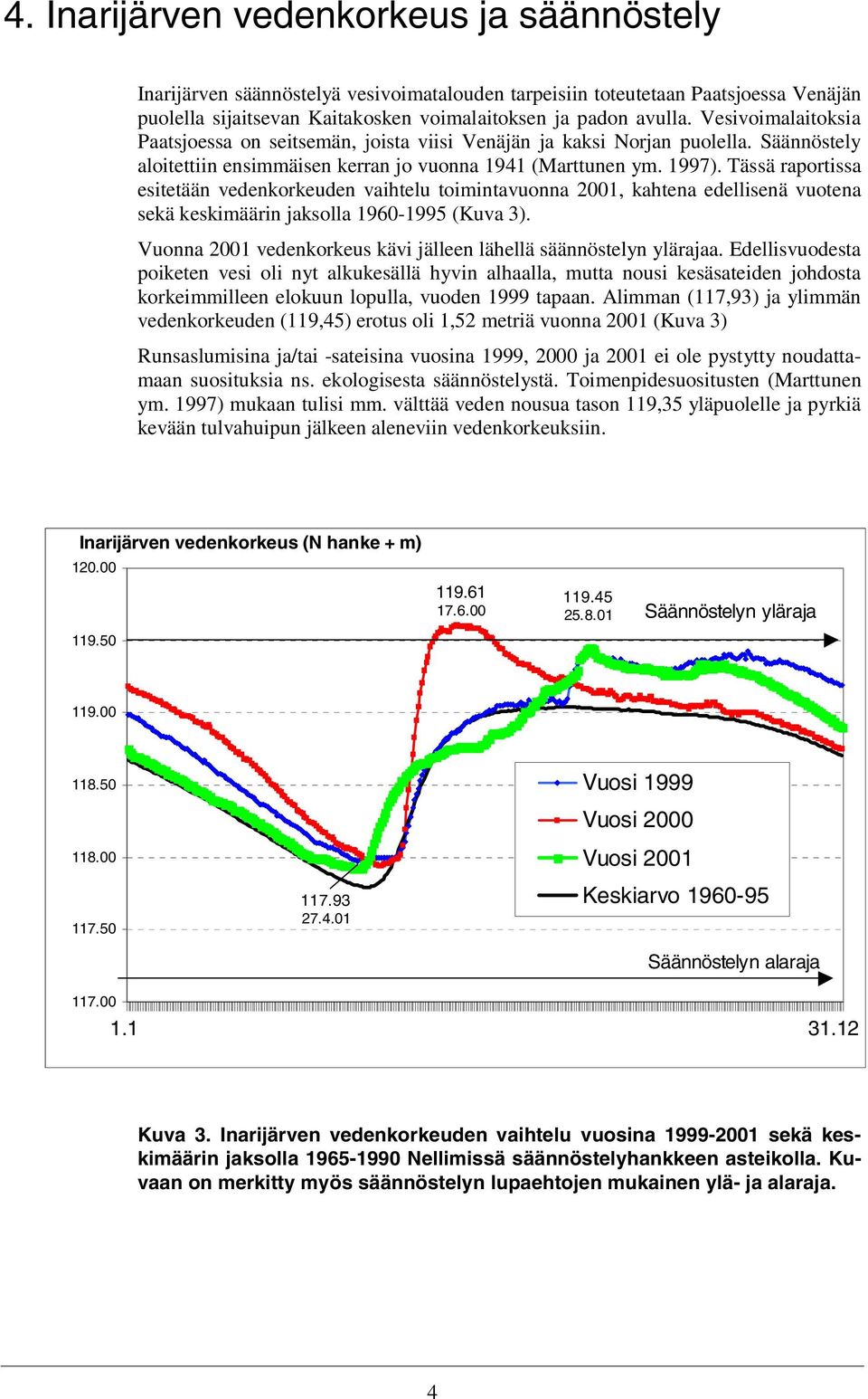 Tässä raportissa esitetään vedenkorkeuden vaihtelu toimintavuonna 21, kahtena edellisenä vuotena sekä keskimäärin jaksolla 196-1995 (Kuva 3).