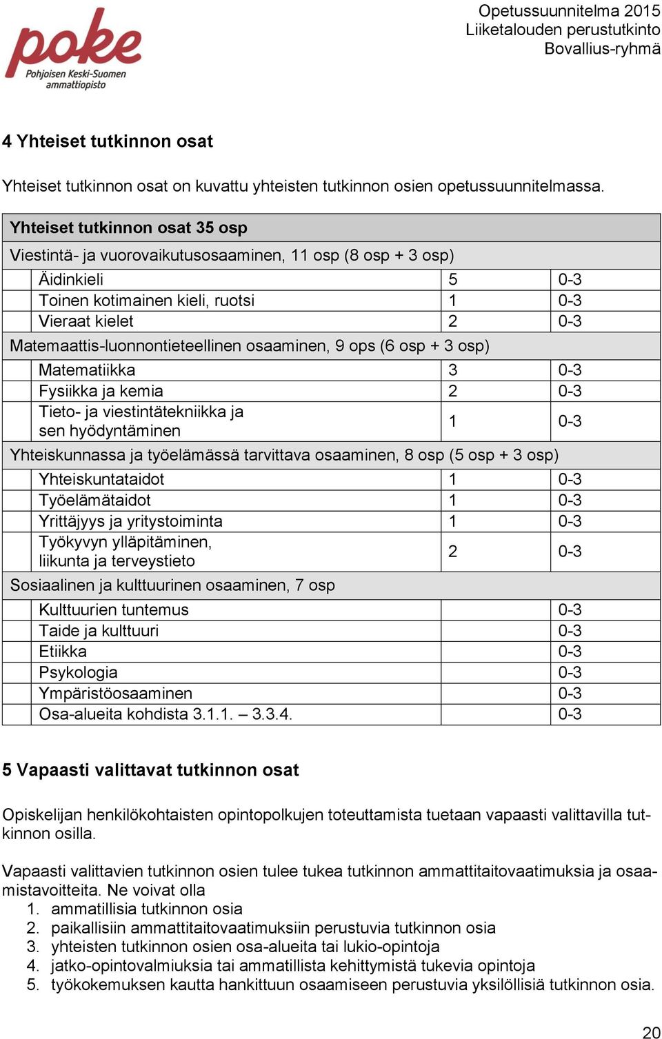 osaaminen, 9 ops (6 osp + 3 osp) Matematiikka 3 0-3 Fysiikka ja kemia 2 0-3 Tieto- ja viestintätekniikka ja sen hyödyntäminen 1 0-3 Yhteiskunnassa ja työelämässä tarvittava osaaminen, 8 osp (5 osp +