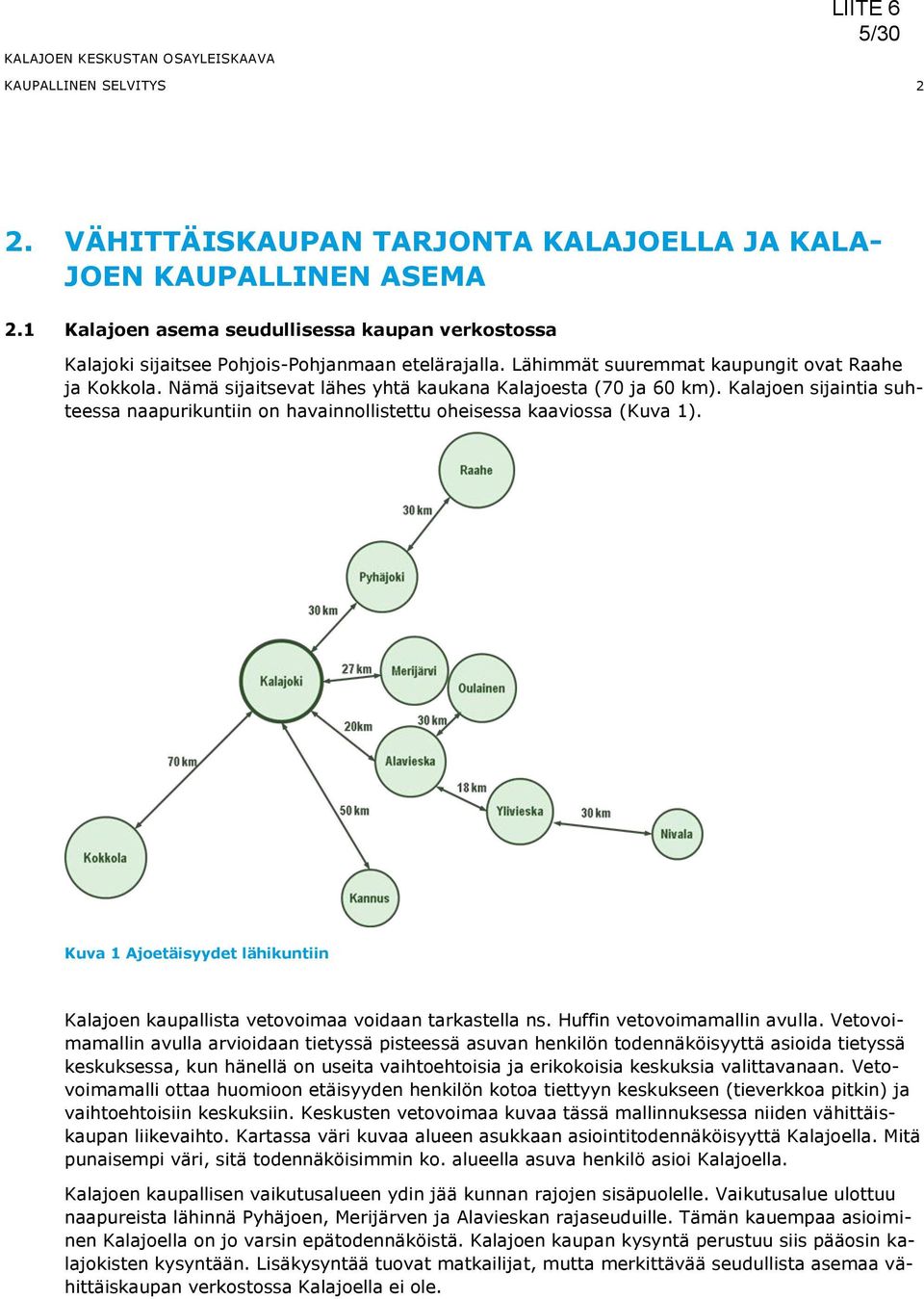 Nämä sijaitsevat lähes yhtä kaukana Kalajoesta (70 ja 60 km). Kalajoen sijaintia suhteessa naapurikuntiin on havainnollistettu oheisessa kaaviossa (Kuva 1).