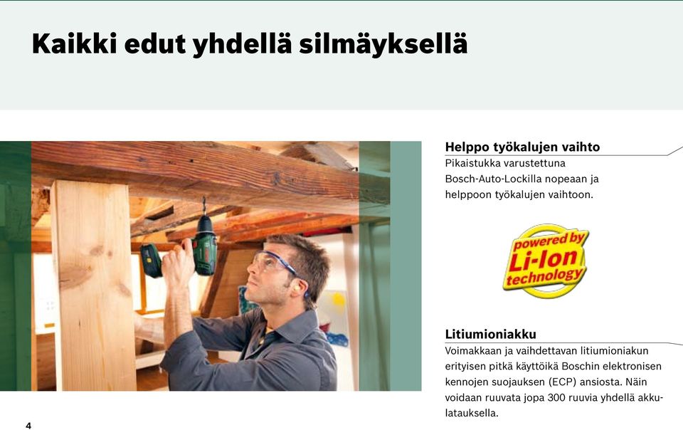 4 Litiumioniakku Voimakkaan ja vaihdettavan litiumioniakun erityisen pitkä käyttöikä