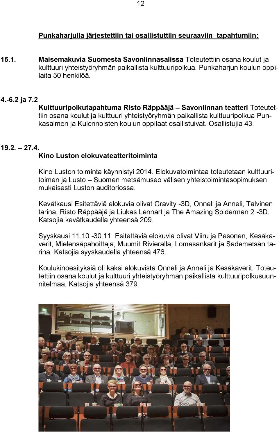 2 Kulttuuripolkutapahtuma Risto Räppääjä Savonlinnan teatteri Toteutettiin osana koulut ja kulttuuri yhteistyöryhmän paikallista kulttuuripolkua Punkasalmen ja Kulennoisten koulun oppilaat