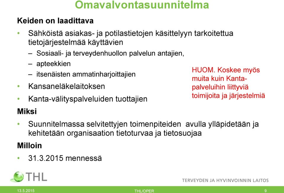 Kanta-välityspalveluiden tuottajien Miksi Suunnitelmassa selvitettyjen toimenpiteiden avulla ylläpidetään ja kehitetään organisaation