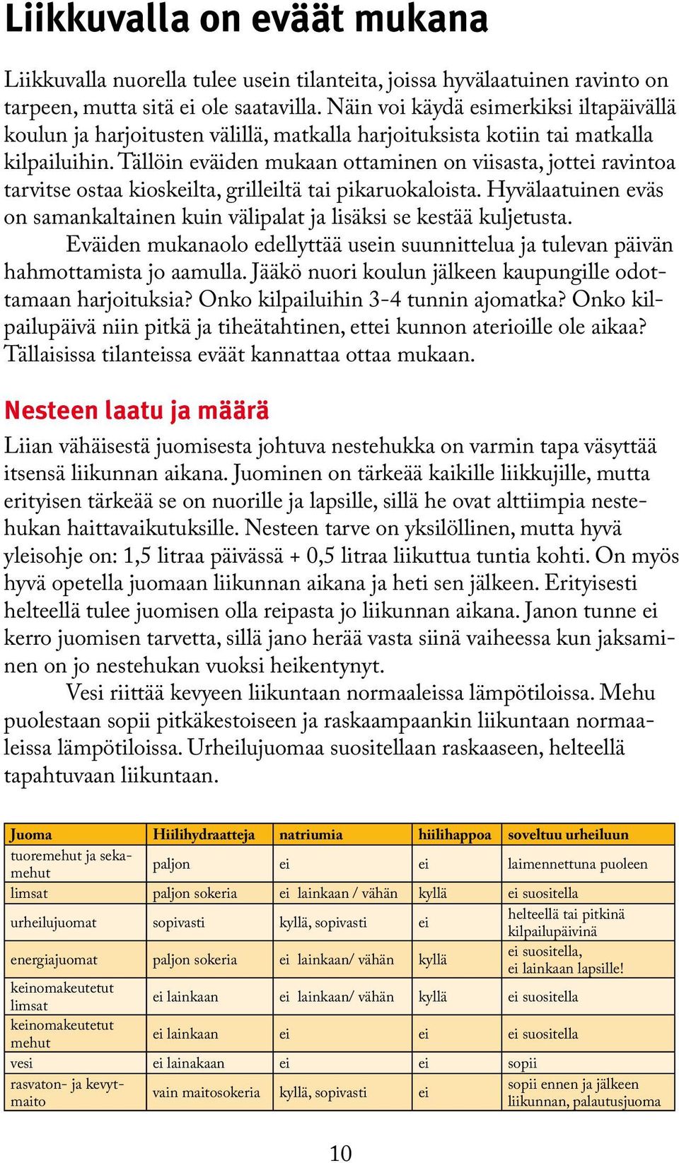 Tällöin eväiden mukaan ottaminen on viisasta, jottei ravintoa tarvitse ostaa kioskeilta, grilleiltä tai pikaruokaloista.