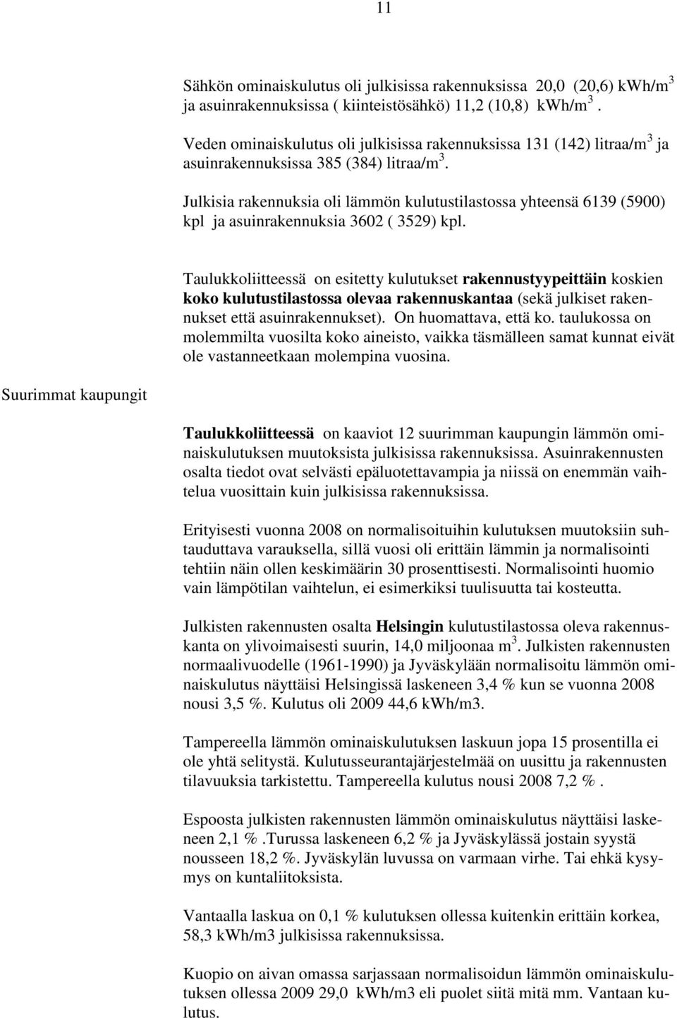 Julkisia rakennuksia oli lämmön kulutustilastossa yhteensä 6139 (5900) kpl ja asuinrakennuksia 3602 ( 3529) kpl.