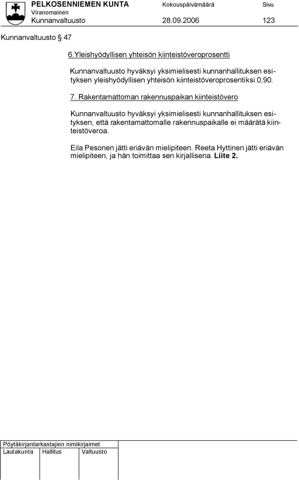 yhteisön kiinteistöveroprosentiksi 0,90. 7.