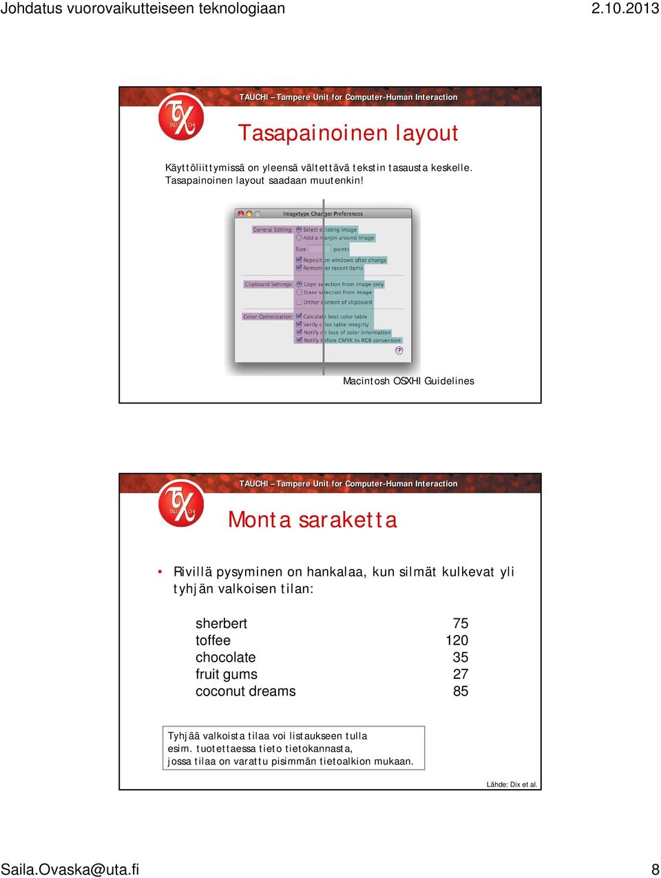 Macintosh OSXHI Guidelines Monta saraketta Rivillä pysyminen on hankalaa, kun silmät kulkevat yli tyhjän valkoisen tilan: