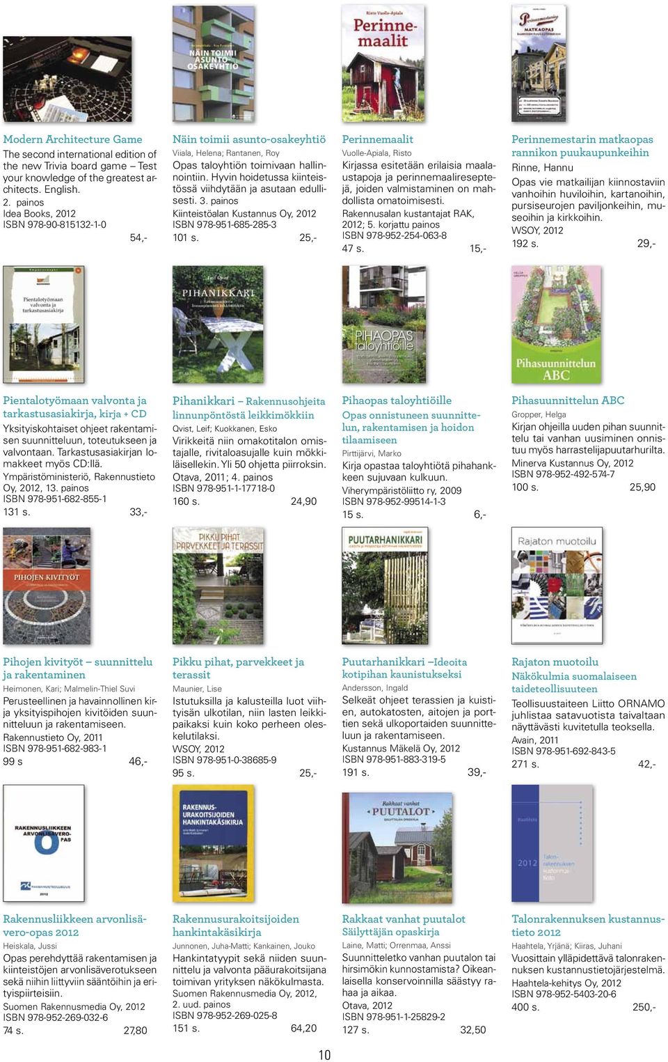 Hyvin hoidetussa kiinteistössä viihdytään ja asutaan edullisesti. 3. painos Kiinteistöalan Kustannus Oy, 2012 ISBN 978-951-685-285-3 101 s.