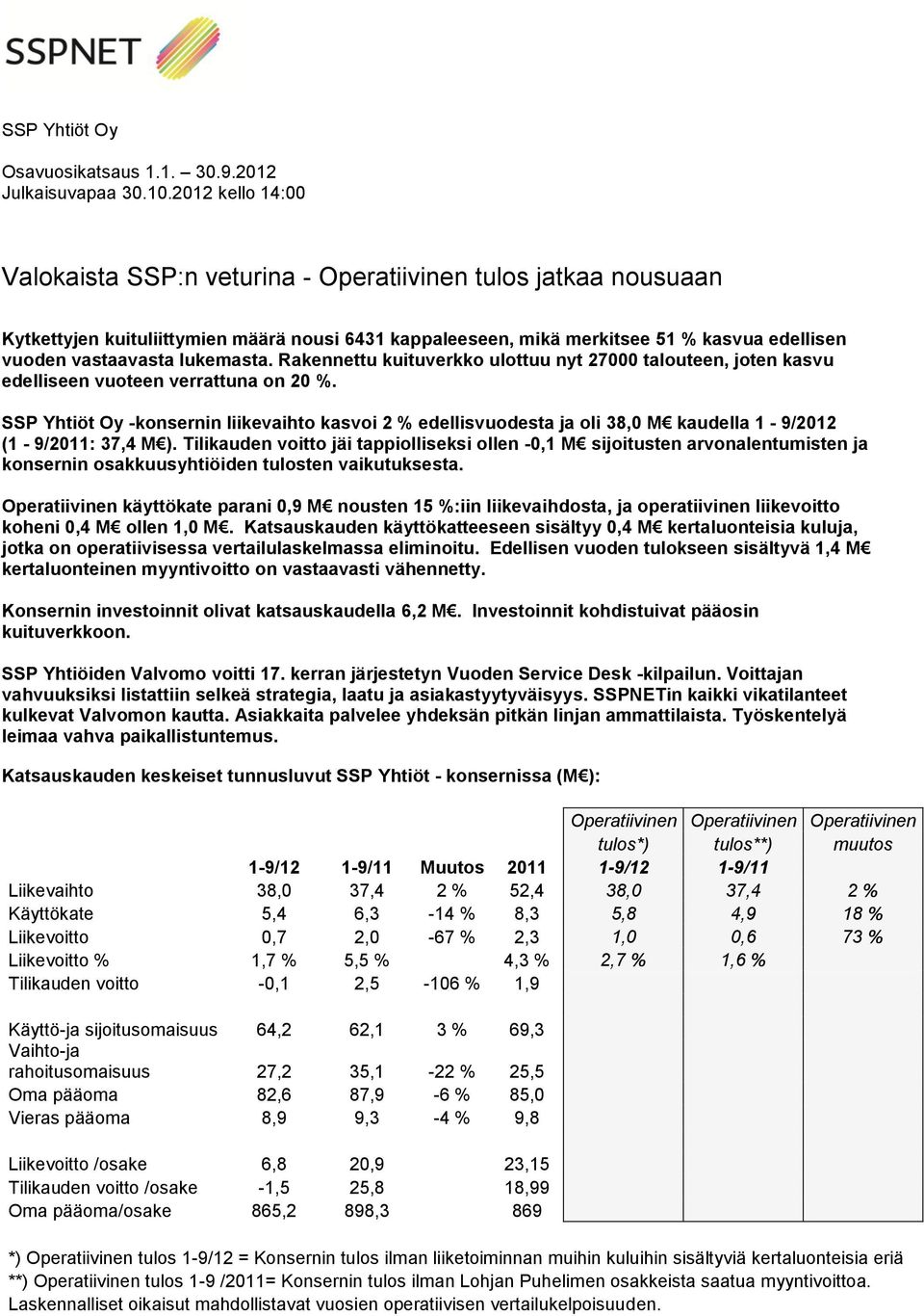 lukemasta. Rakennettu kuituverkko ulottuu nyt 27000 talouteen, joten kasvu edelliseen vuoteen verrattuna on 20 %.