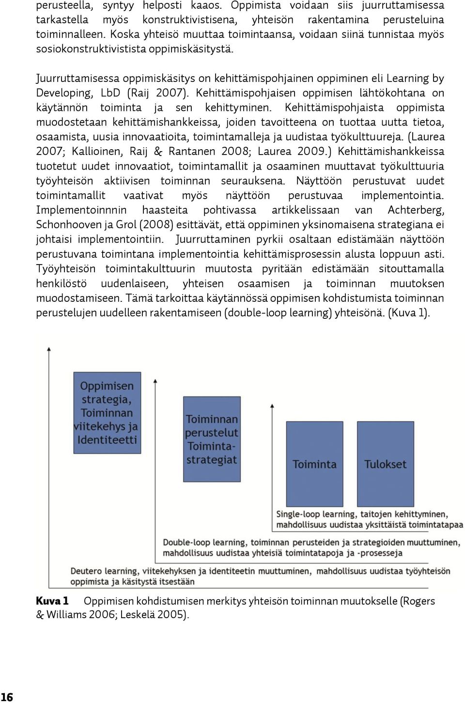 Juurruttamisessa oppimiskäsitys on kehittämispohjainen oppiminen eli Learning by Developing, LbD (Raij 2007). Kehittämispohjaisen oppimisen lähtökohtana on käytännön toiminta ja sen kehittyminen.