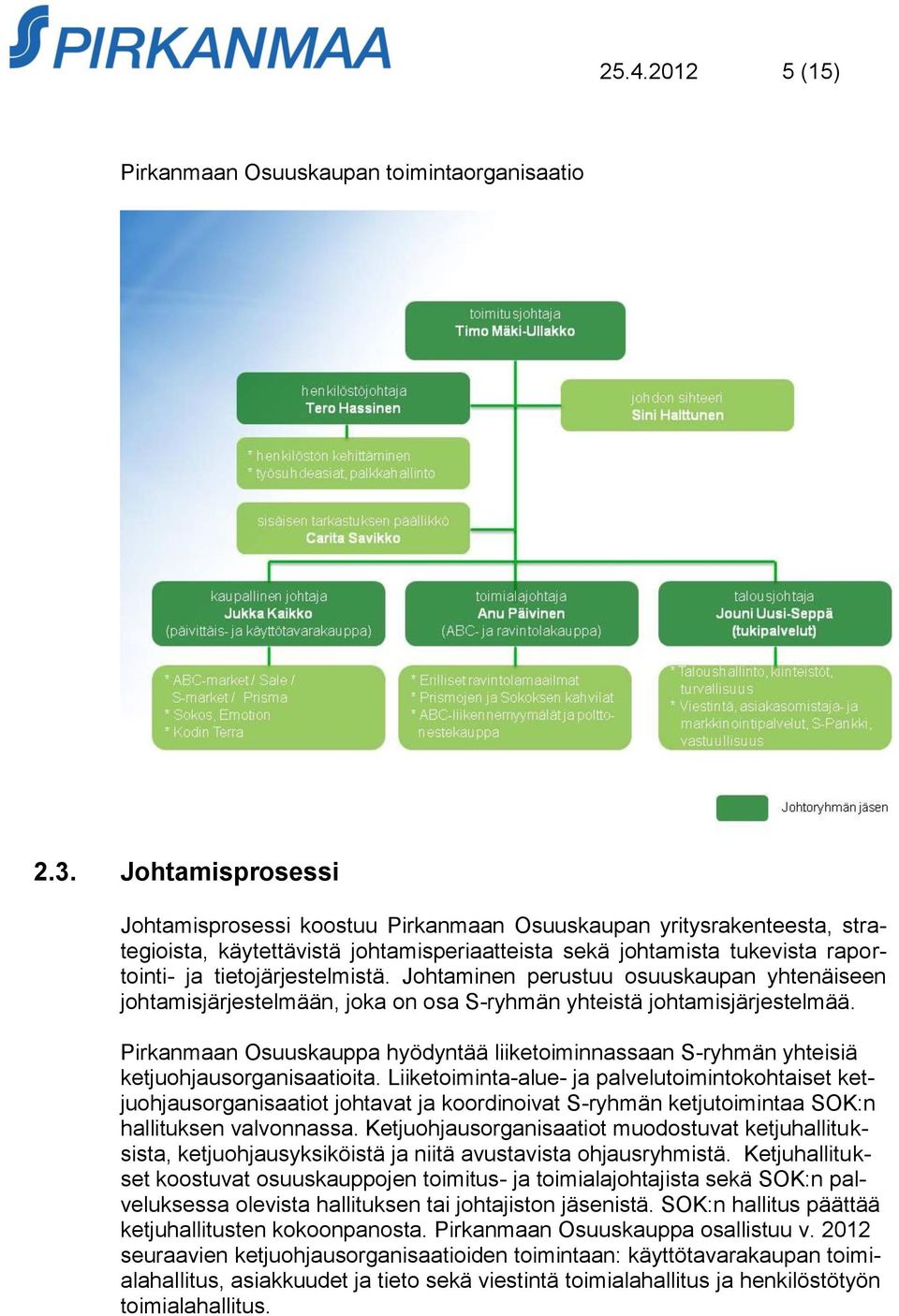 Johtaminen perustuu osuuskaupan yhtenäiseen johtamisjärjestelmään, joka on osa S-ryhmän yhteistä johtamisjärjestelmää.