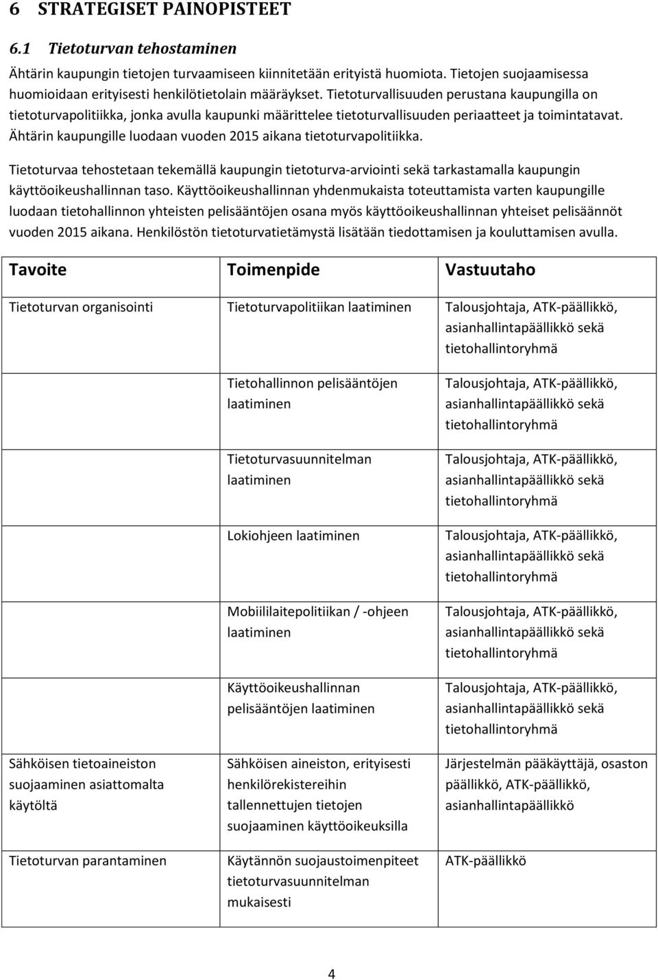 Tietoturvallisuuden perustana kaupungilla on tietoturvapolitiikka, jonka avulla kaupunki määrittelee tietoturvallisuuden periaatteet ja toimintatavat.