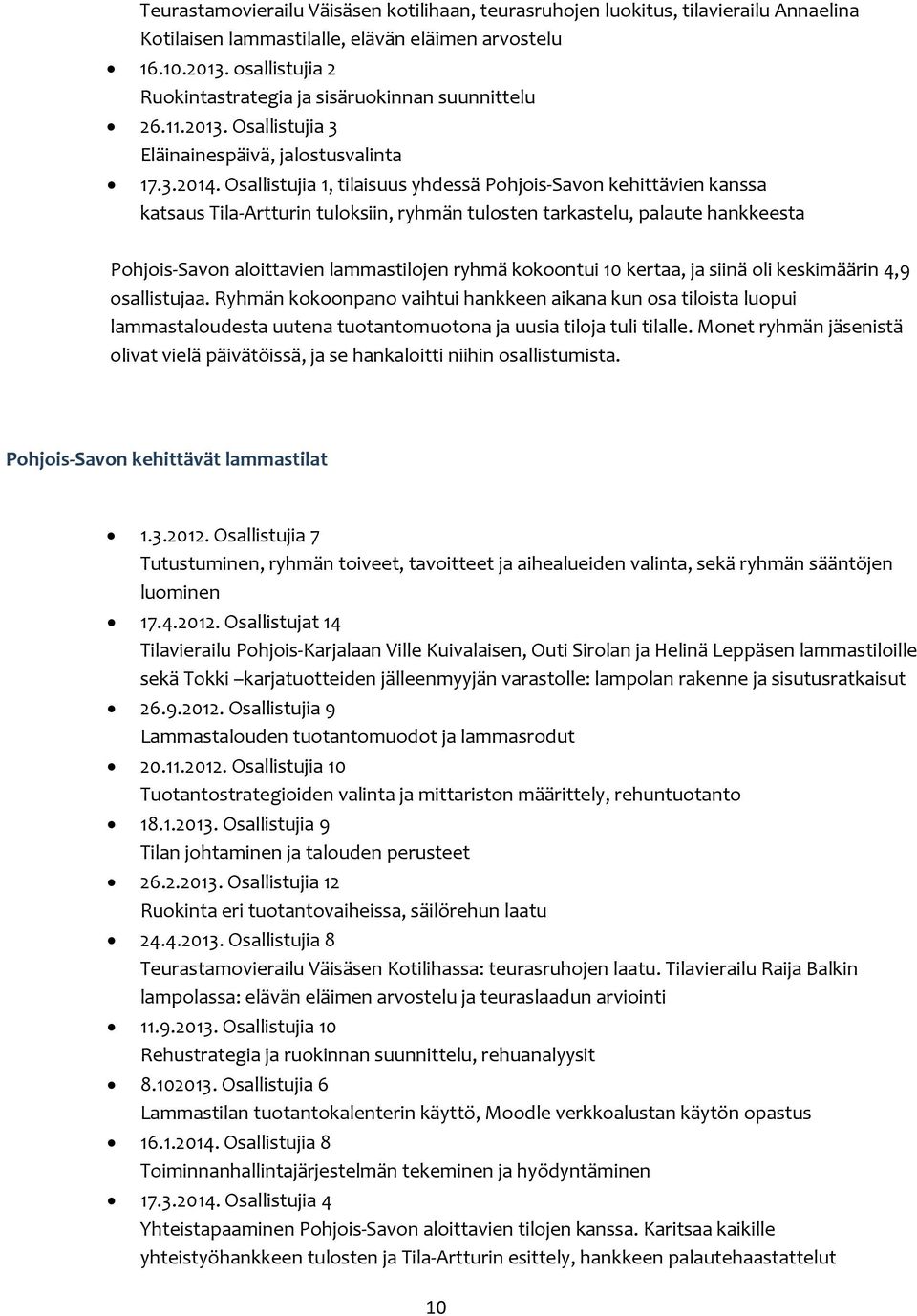 Osallistujia 1, tilaisuus yhdessä Pohjois-Savon kehittävien kanssa katsaus Tila-Artturin tuloksiin, ryhmän tulosten tarkastelu, palaute hankkeesta Pohjois-Savon aloittavien lammastilojen ryhmä