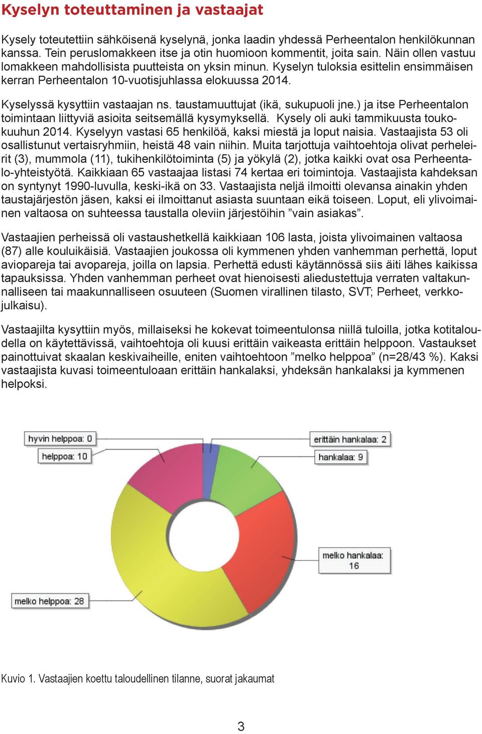 taustamuuttujat (ikä, sukupuoli jne.) ja itse Perheentalon toimintaan liittyviä asioita seitsemällä kysymyksellä. Kysely oli auki tammikuusta toukokuuhun 2014.