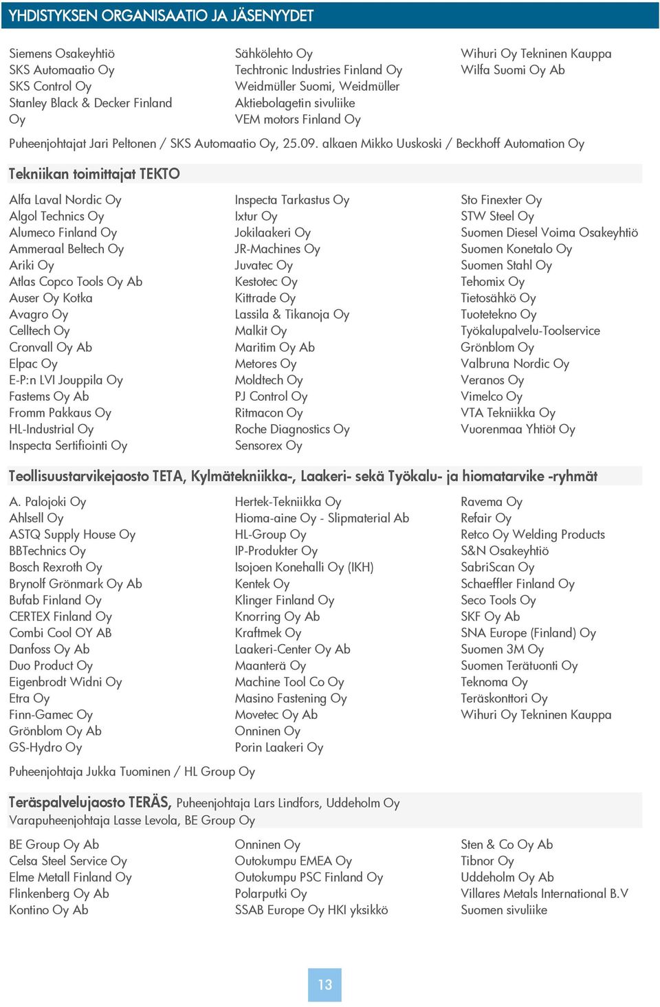 alkaen Mikko Uuskoski / Beckhoff Automation Tekniikan toimittajat TEKTO Alfa Laval Nordic Algol Technics Alumeco Finland Ammeraal Beltech Ariki Atlas Copco Tools Ab Auser Kotka Avagro Celltech