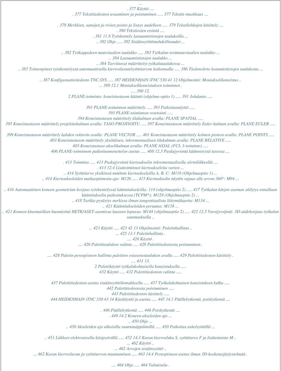 .. 383 Työkalun terämateriaalien taulukko..... 384 Lastuamistietojen taulukko..... 384 Tarvittavat määrittelyt työkalutaulukossa.