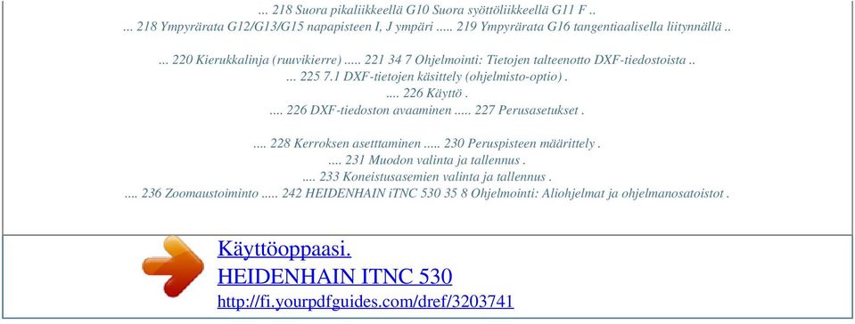 1 DXF-tietojen käsittely (ohjelmisto-optio).... 226 Käyttö.... 226 DXF-tiedoston avaaminen... 227 Perusasetukset.... 228 Kerroksen asetttaminen.