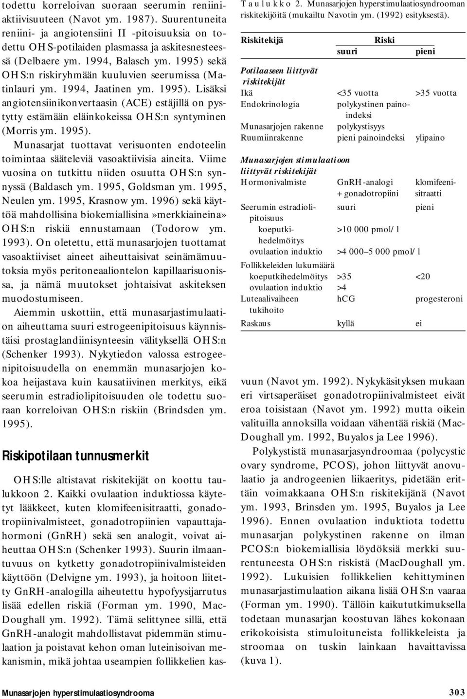 1995) sekä OHS:n riskiryhmään kuuluvien seerumissa (Matinlauri ym. 1994, Jaatinen ym. 1995).