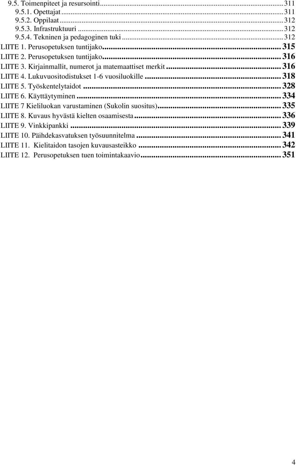 Lukuvuositodistukset 1-6 vuosiluokille... 318 LIITE 5. Työskentelytaidot... 328 LIITE 6. Käyttäytyminen... 334 LIITE 7 Kieliluokan varustaminen (Sukolin suositus)... 335 LIITE 8.