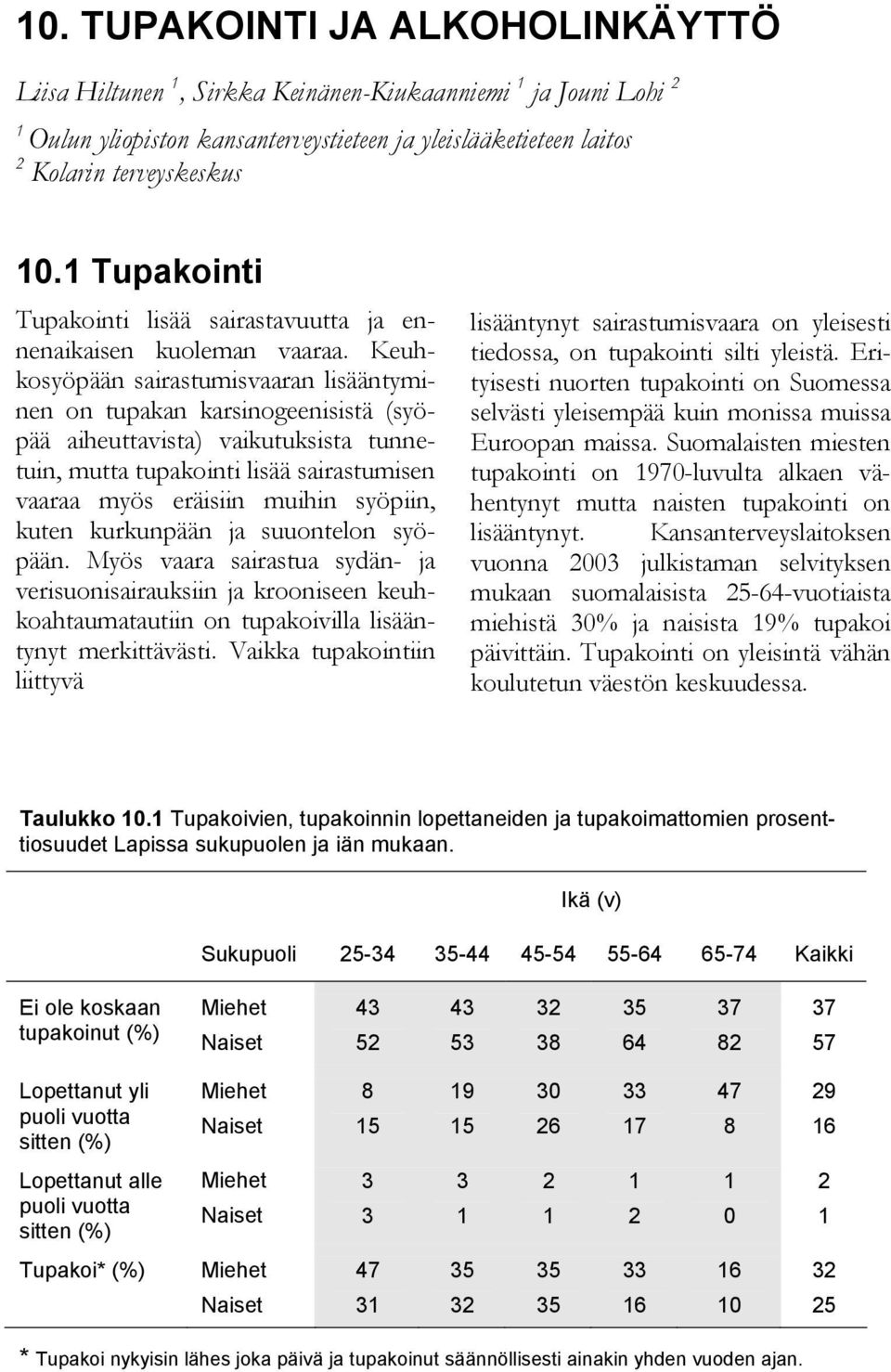 Keuhkosyöpään sairastumisvaaran lisääntyminen on tupakan karsinogeenisistä (syöpää aiheuttavista) vaikutuksista tunnetuin, mutta tupakointi lisää sairastumisen vaaraa myös eräisiin muihin syöpiin,