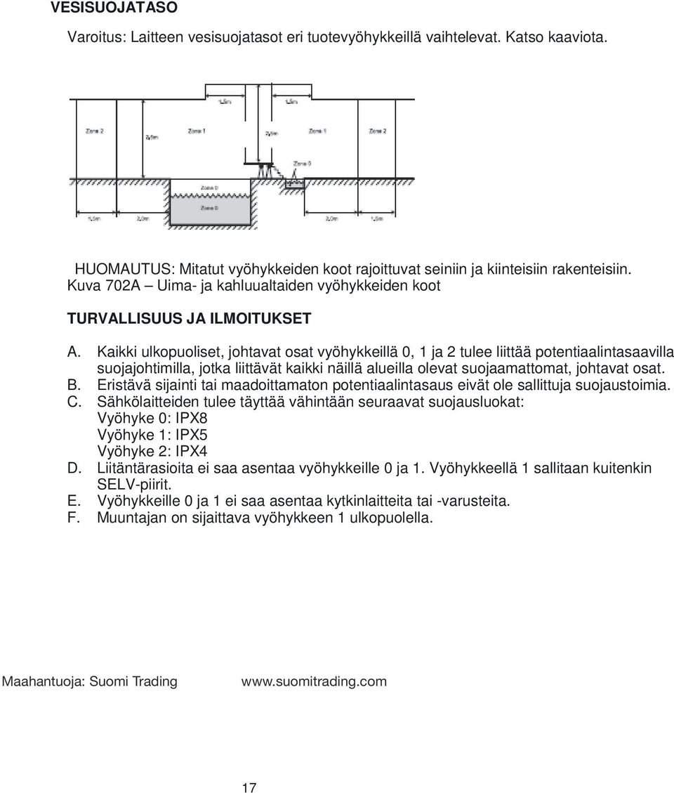 Kaikki ulkopuoliset, johtavat osat vyöhykkeillä 0, 1 ja 2 tulee liittää potentiaalintasaavilla suojajohtimilla, jotka liittävät kaikki näillä alueilla olevat suojaamattomat, johtavat osat. B.