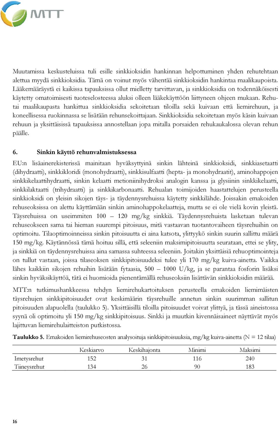 Rehutai maalikaupasta hankittua sinkkioksidia sekoitetaan tiloilla sekä kuivaan että liemirehuun, ja koneellisessa ruokinnassa se lisätään rehunsekoittajaan.