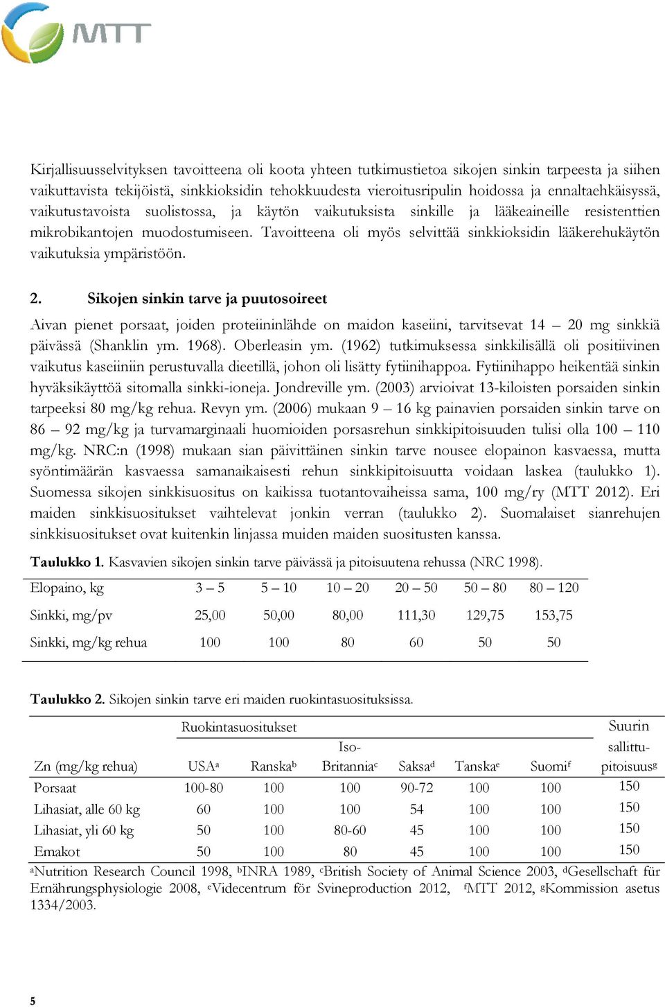 Tavoitteena oli myös selvittää sinkkioksidin lääkerehukäytön vaikutuksia ympäristöön. 2.